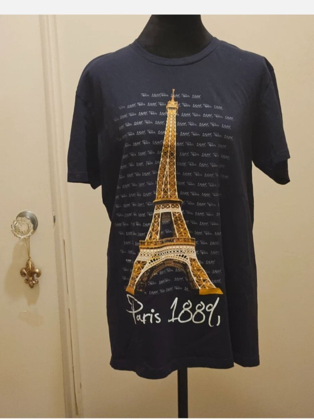 Paris Eiffel Tower 1889 Black Cotton T Shirt Size XL